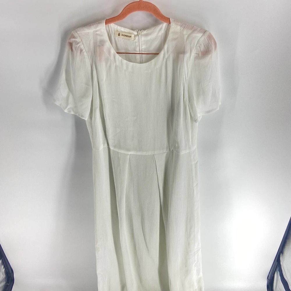 Dondup white crepe short sleeve round neck modest midi dress NWT Womens 6